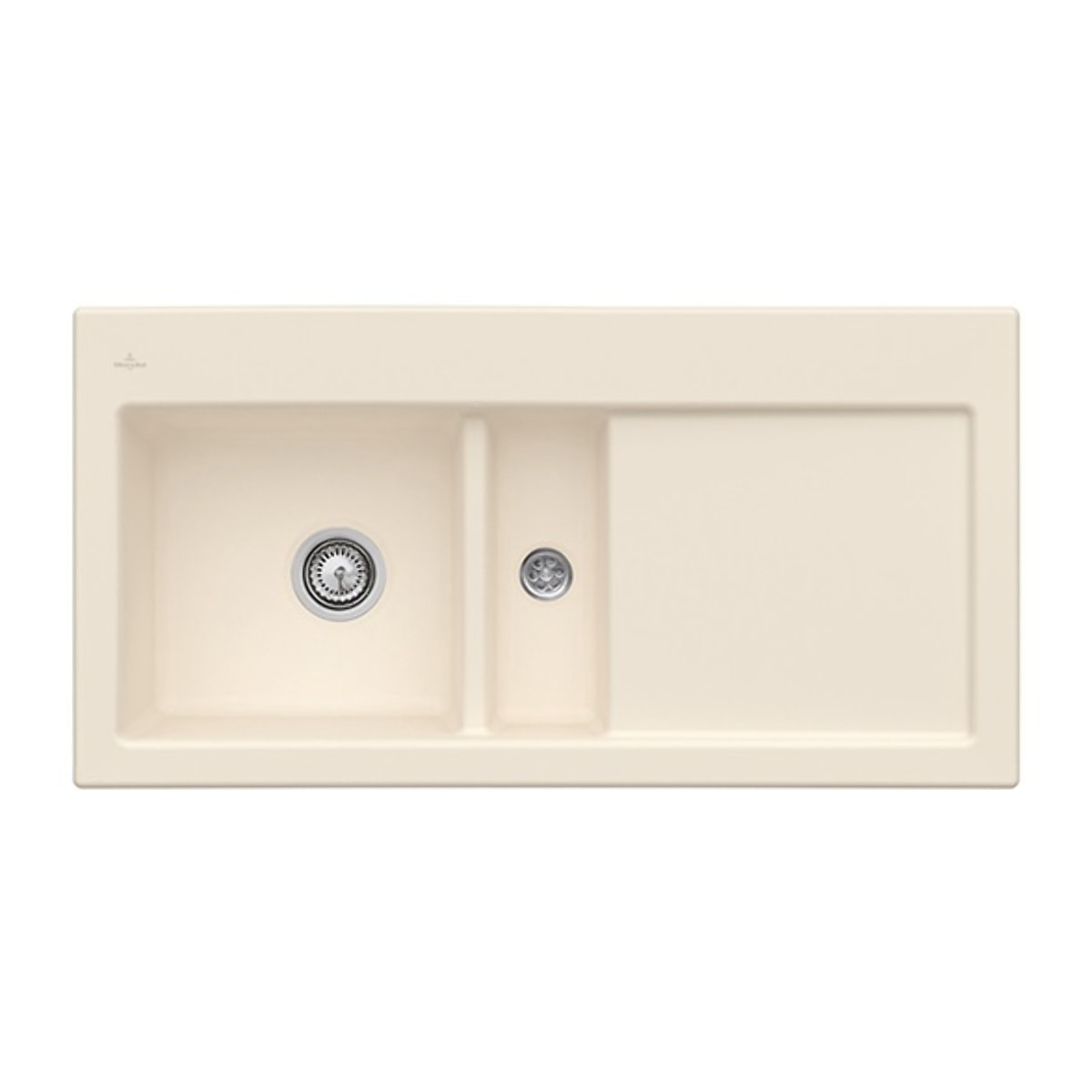 Evier 1 cuve et demi Subway 60 100 x 51 cm egouttoir a droite Ivory CeramicPlus avec vidage automatique