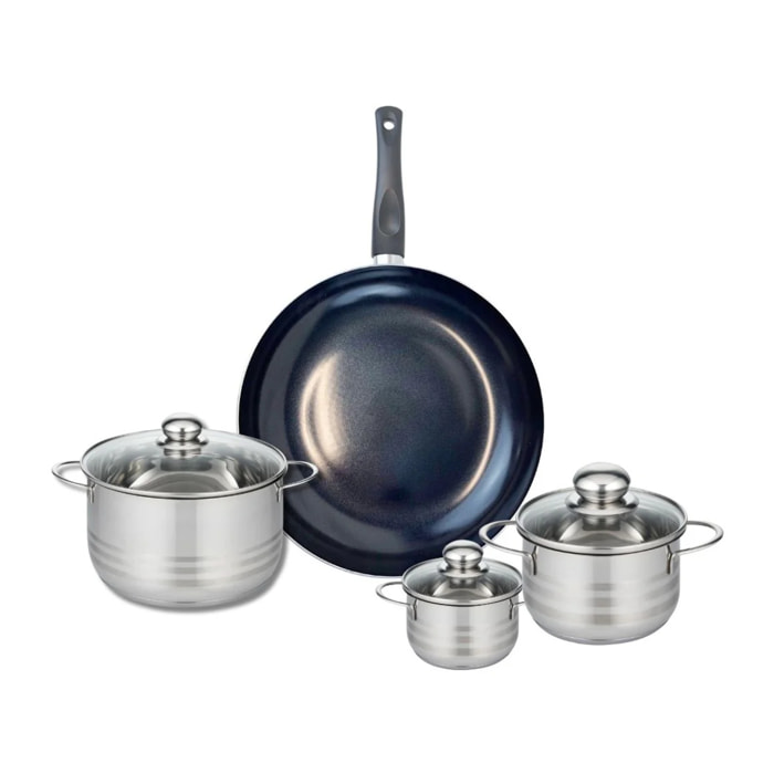 Ensemble de 1 Poêle de cuisson 32 cm et 3 faitouts 12, 16 et 20 cm Elo Prima Brillant