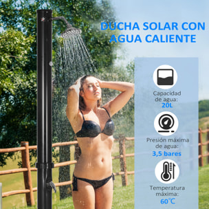 Ducha Solar de Jardín 20L Ducha Exterior con Cabezal de Ducha Redondo Grifo Agua Caliente Máx. 60℃ y Ducha para Pies para Piscina Patio Playa 15,5x15,5x222 cm Negro