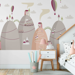 Stickers muraux enfants - Décoration chambre bébé - Autocollant Sticker mural géant enfant montagnes scandinaves MONTGOLFIÈRES AMIES DU CIEL