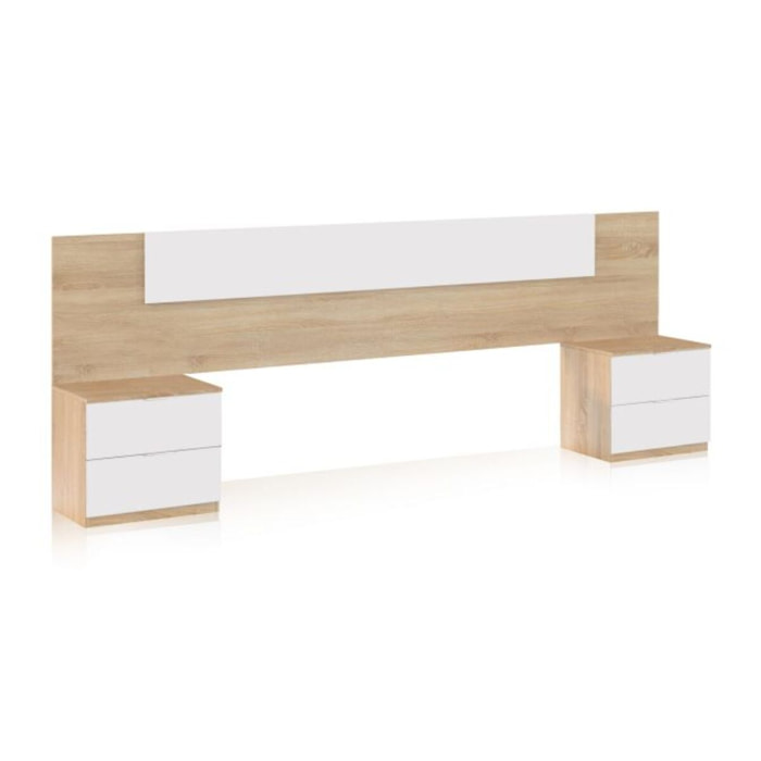 Cabecero con mesitas Akari Blanco Artik (Blanco Mate) - Roble Canadian