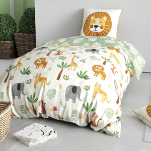 Parure de lit enfant imprimé 100% coton - savane - vert