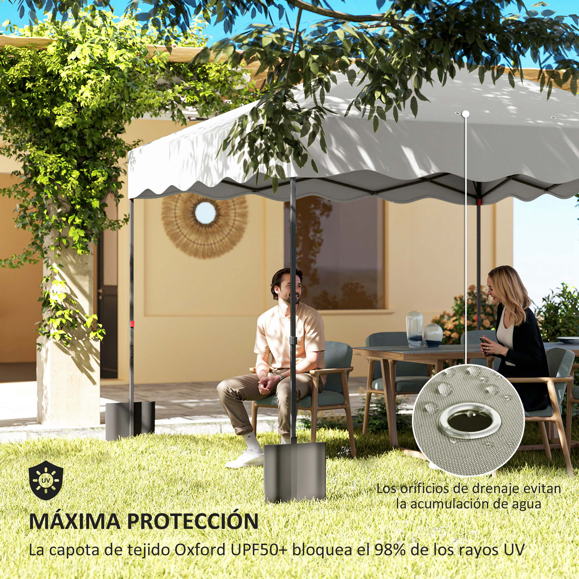 Carpa Plegable Pop-up Gazebo 3x3 m Cenador Plegable con Protección UV 50+ Altura Ajustable Bolsa de Arena y Bolsa con Ruedas para Camping Fiestas Blanco