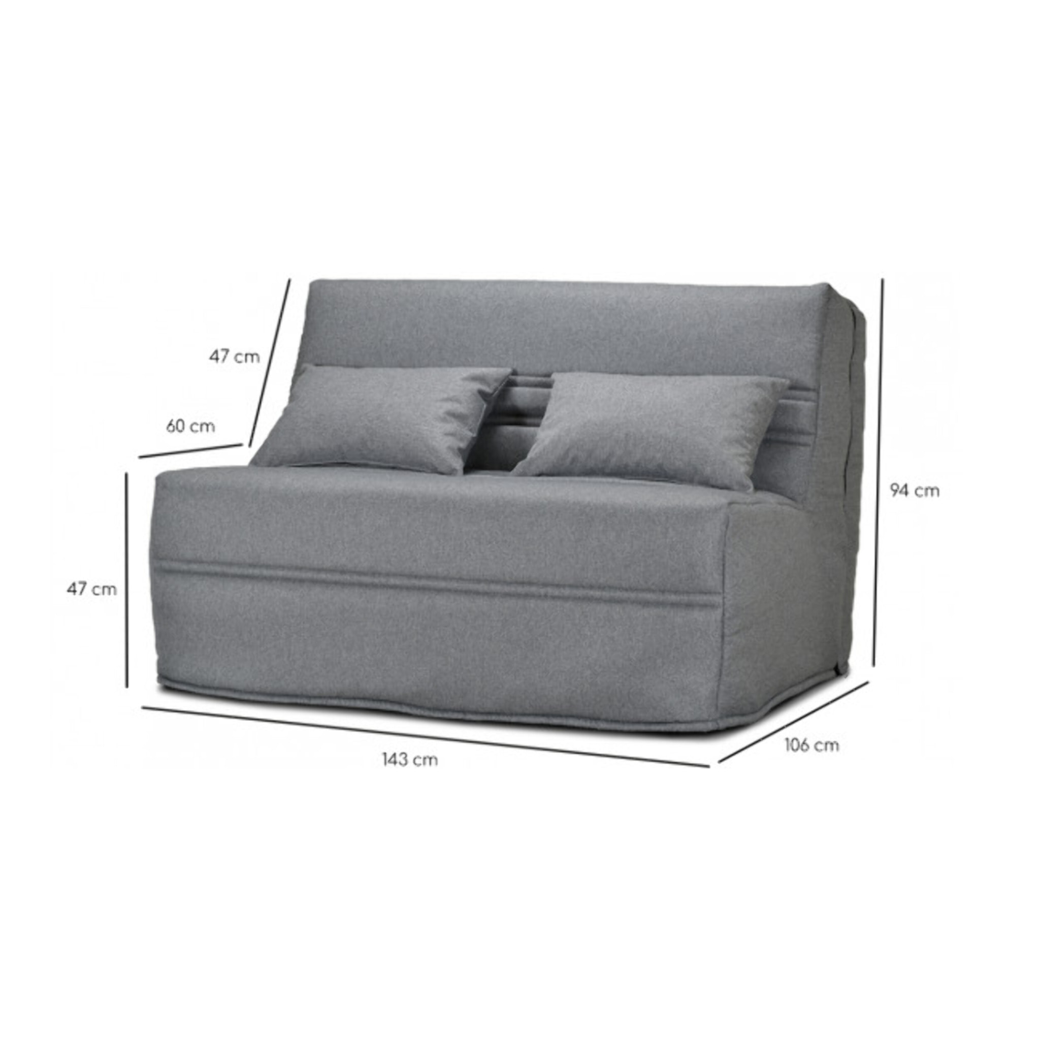 BZ banquette lit 140x200 cm avec housse et coussins - CACAO