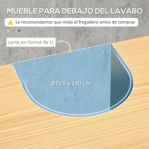 Mueble para Debajo del Lavabo Armario de Suelo para Baño de Madera con 2 Puertas y Estante Ajustable Interior Estilo Industrial Antivuelco 60x30x65,2 cm Roble