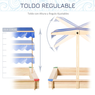 Arenero de Madera para Niños con Techo Toldo Ajustable 120x120x120cm para Jardín