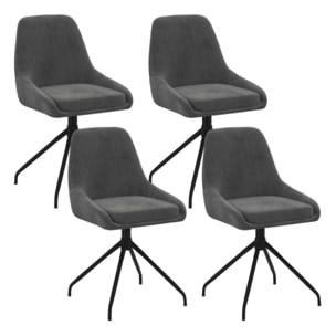 Chaises Olivia pivotantes velours gris pieds métal - lot de 4