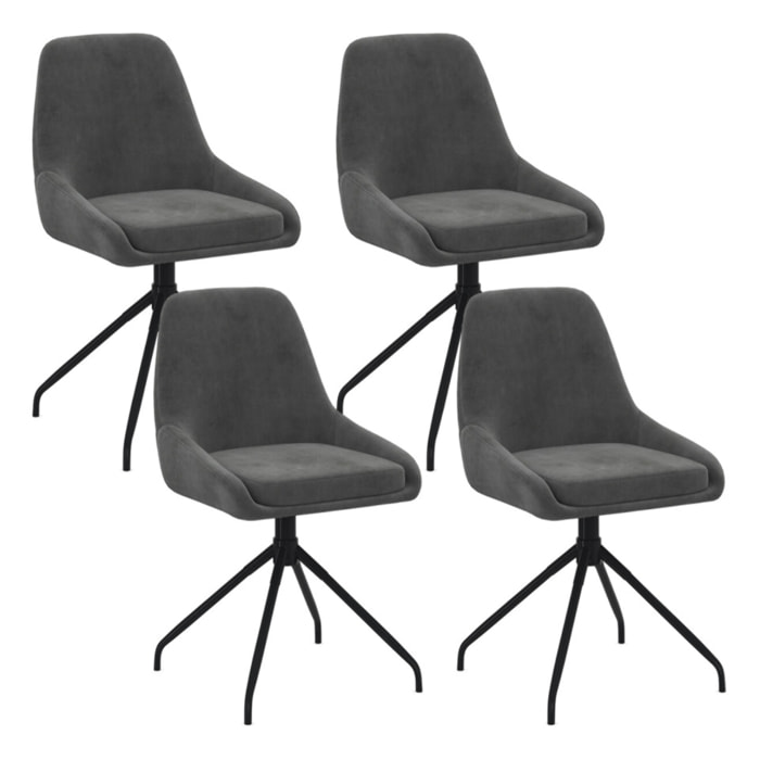 Chaises Olivia pivotantes velours gris pieds métal - lot de 4