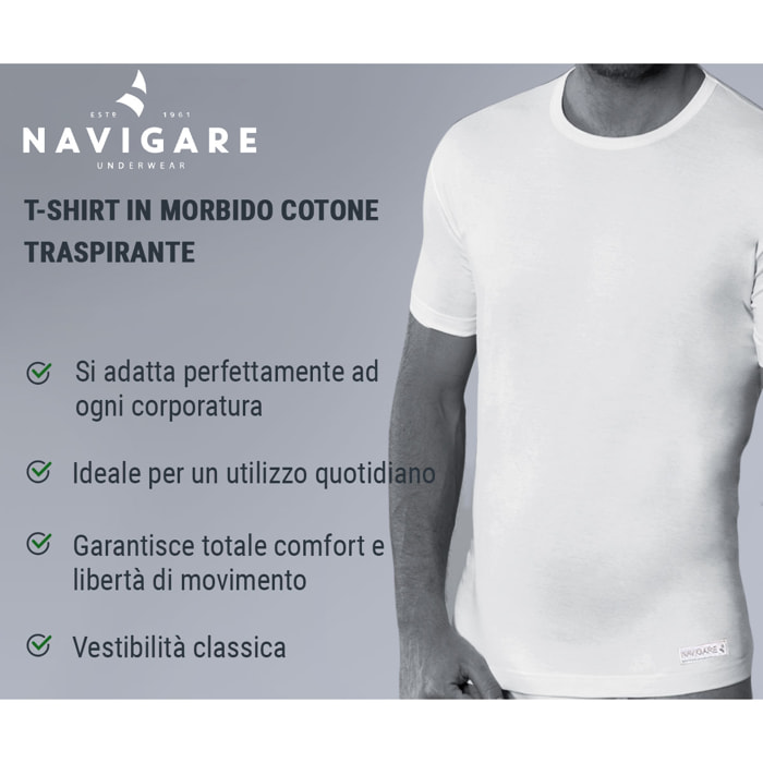 3 T-shirt da Uomo Girocollo in 100% Cotone Navigare, Art. 513 Ass (Nero-Navy-Grigio)