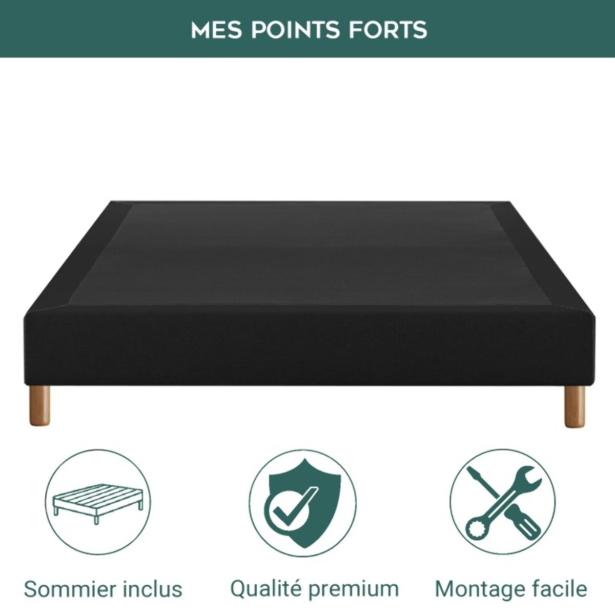 Ensemble Matelas Kineflex - Gamme Luxe Hôtelière - avec son sommier Cancun en tissu gris foncé