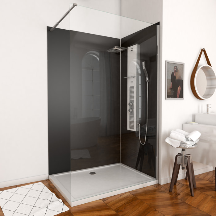 Pack Panneaux Muraux Aluminium Noir 120+90 - Profilés Chromes + Receveur Acrylique 120x90