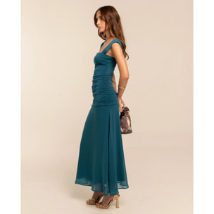Vestido midi con cuerpo drapeado y falda de gasa