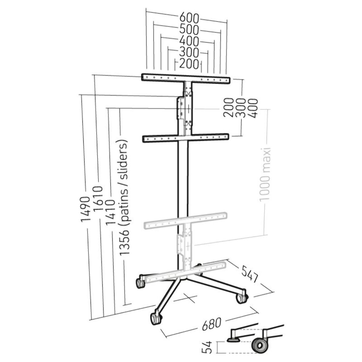 Pied TV ERARD KANA 1600XXL METAL 40 A 80 pouces