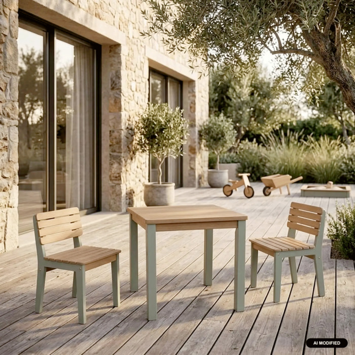 Table de jardin enfant intérieur/extérieur bois d'acacia + 2 assises CAROLINE