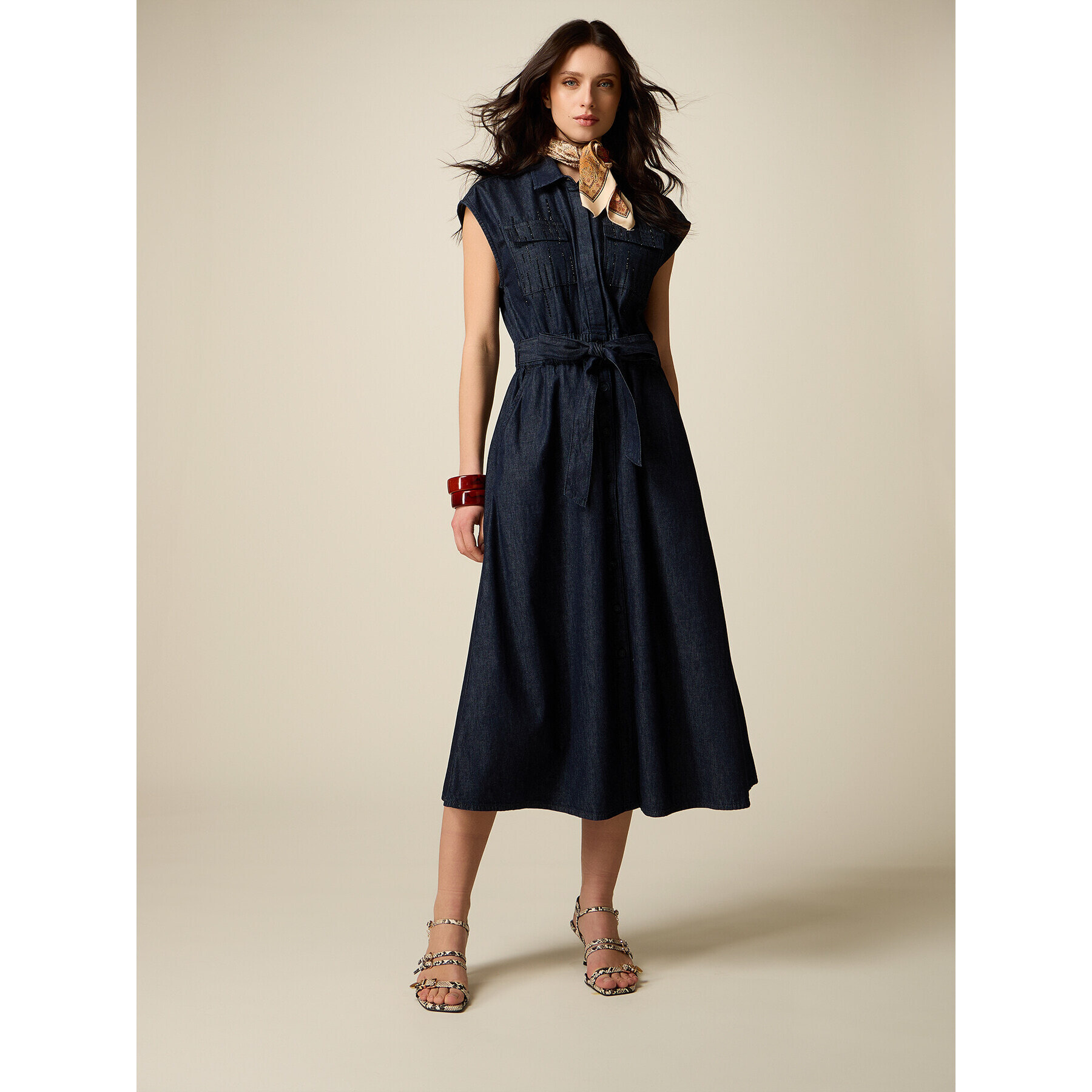 Oltre - Vestido camisero en denim con bordados - Azul