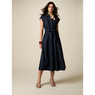 Oltre - Vestido camisero en denim con bordados - Azul