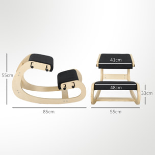 Siège ergonomique - siège assis-genoux - chaise assis genoux grand confort - bois bouleau tissu noir