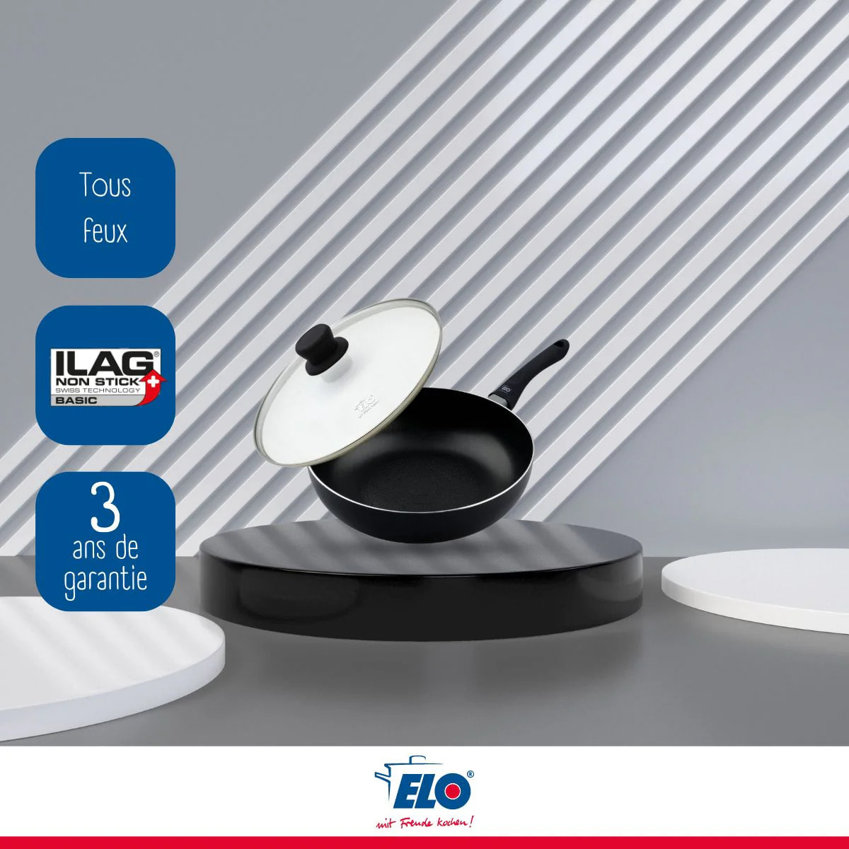 Poêle à frire 20 cm avec couvercle en verre Elo Smart Life