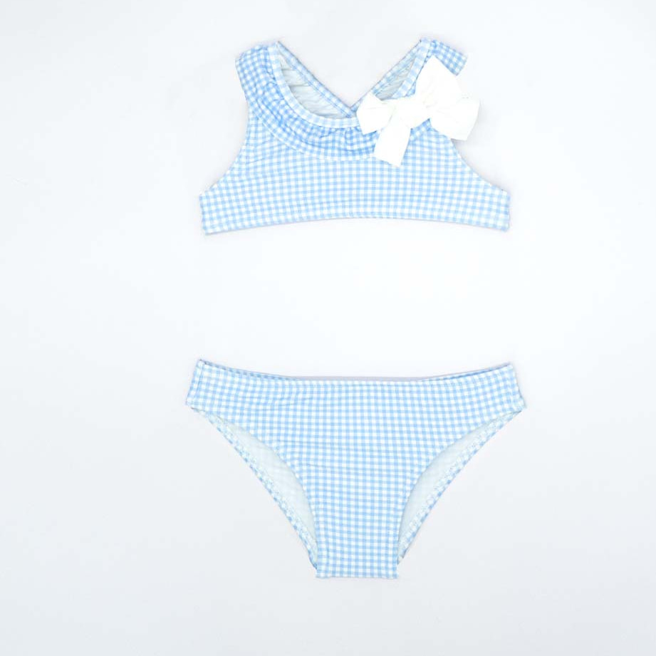 BIKINI DE VICHY AZUL CON VOLANTE Y LAZO