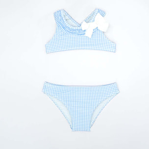 BIKINI DE VICHY AZUL CON VOLANTE Y LAZO