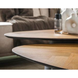 Hoani - lot de 2 tables basses - bois et métal - 90 et 75 cm - Bois / Noir