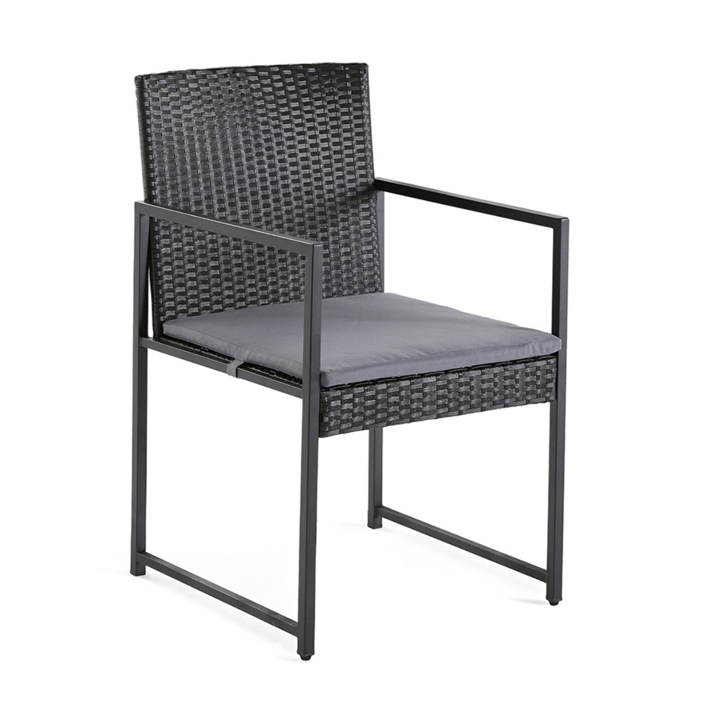 Olaria - ensemble table et chaises de jardin en acier noir - 8 places - coussins gris - Noir / Gris