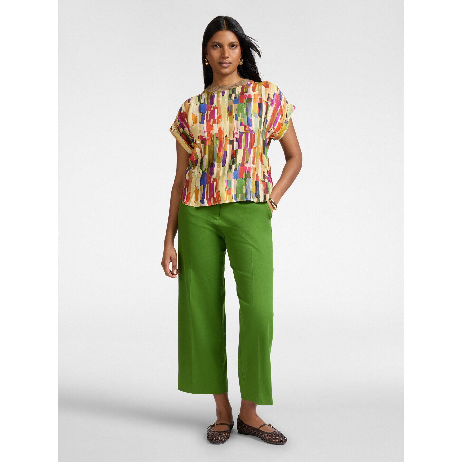 Elena Mirò - T-shirt in due tessuti con stampa - Beige