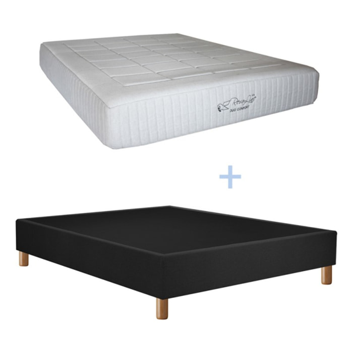 Ensemble Matelas Duoconfort - Gamme Luxe Hôtelière - avec son sommier Cancun en tissu gris foncé