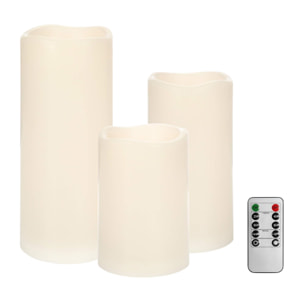 juego de 3 velas led tamaños diferentes y parpadenates con mando a distancia en color marfil