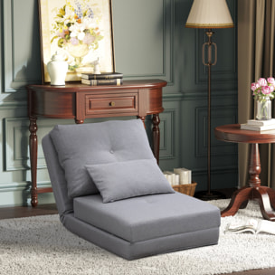 HOMCOM Sofá Cama Individual Plegable 3 en 1, Sofá Cama, Tapizado en Lino, con Respaldo Ajustable 5 Posiciones, Almohadas, Marco Metálico, para Dormitorio, Salón, Gris Claro