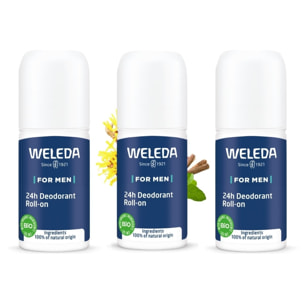 WELEDA - Trio Déodorant roll-on 24H Homme - 100 % d'origine naturelle - Vegan* - Certifié Natrue** - Roll-on 50 ml x 3