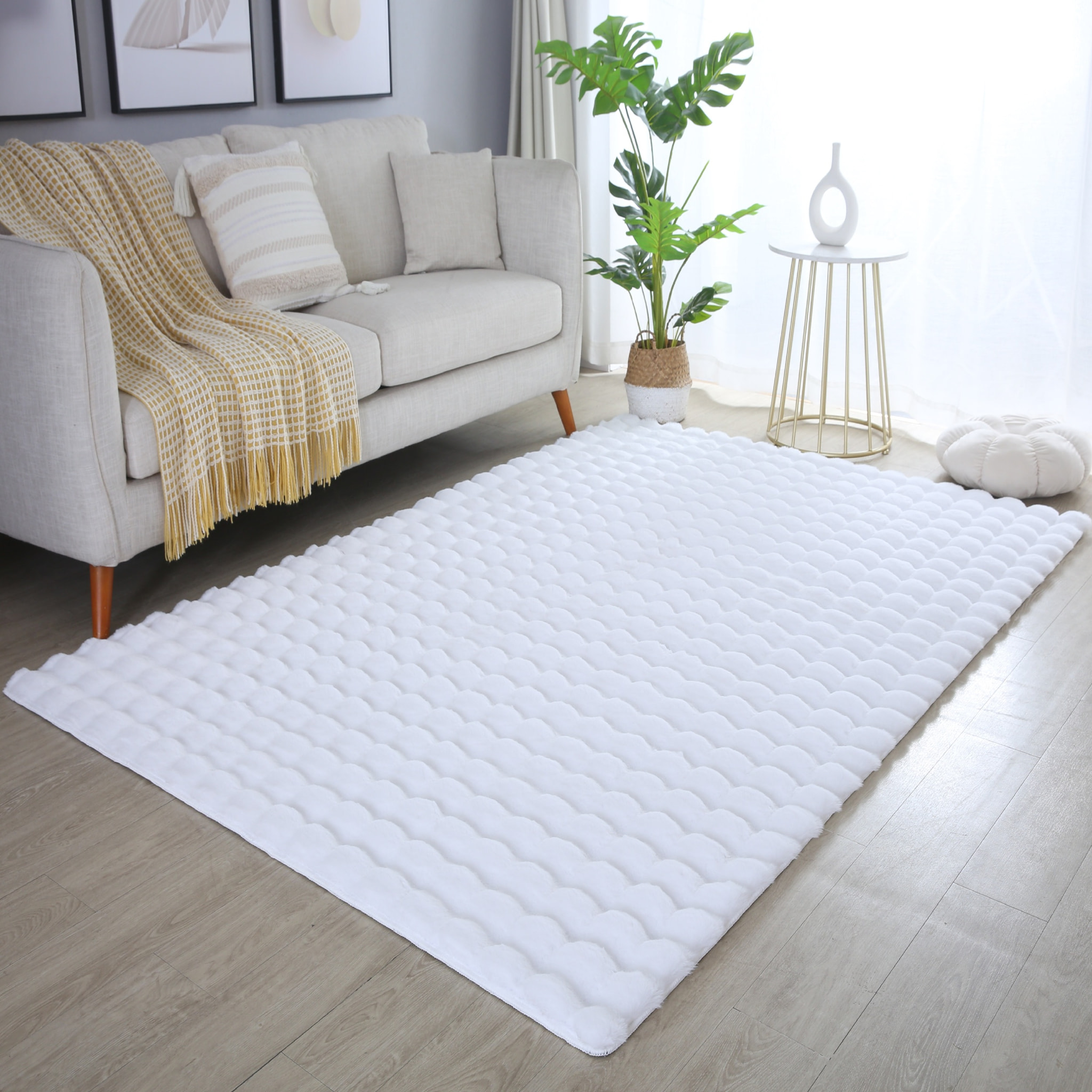 LAPONIE - Tapis uni doux en relief Blanc