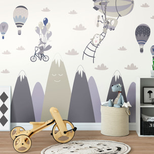 Stickers muraux enfants - Décoration chambre bébé - Autocollant Sticker mural géant enfant montagnes scandinaves ANIMAUX FOUS