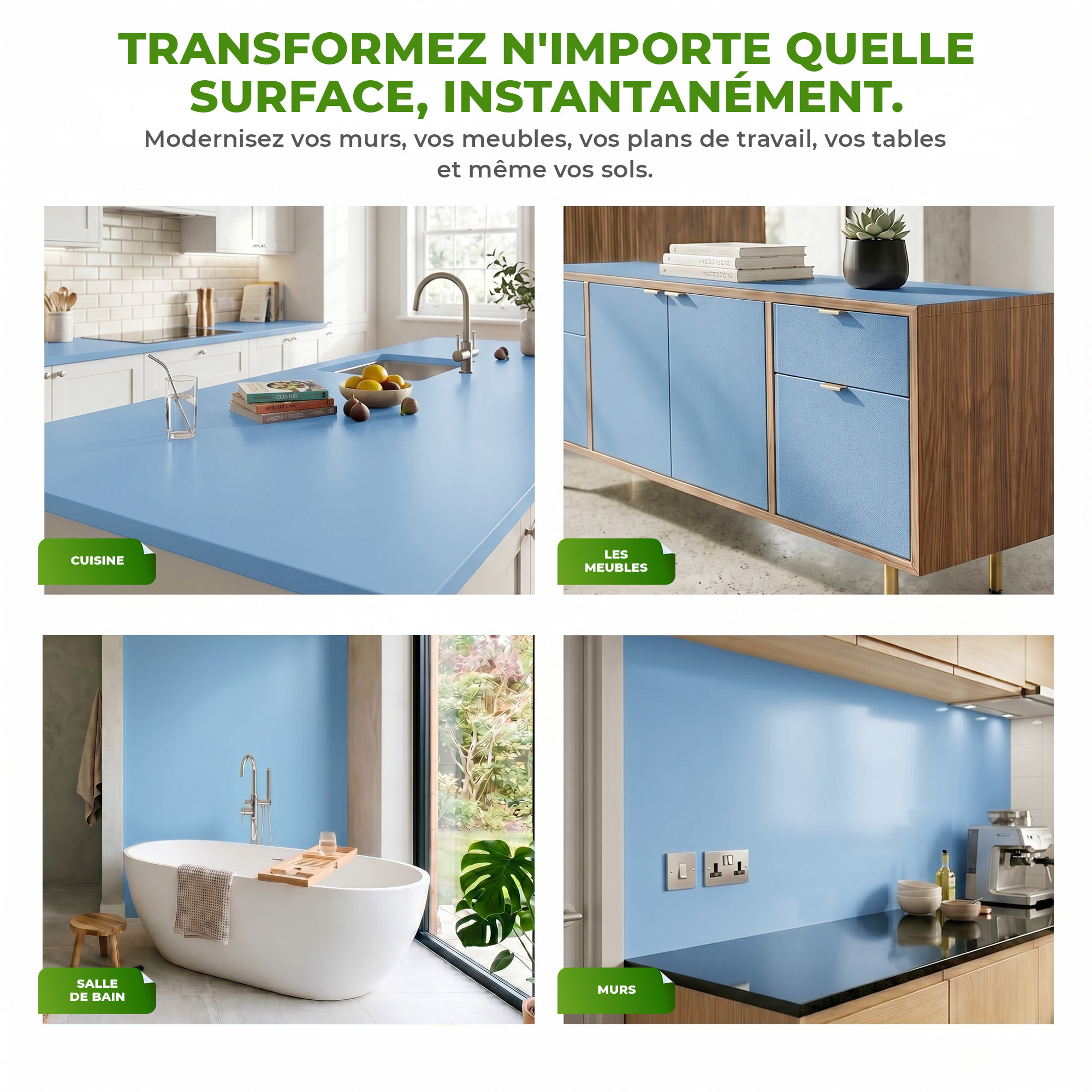 Rouleau adhésif décoratif Vinyle au Mètre - Bleu glace - Sticker Lavable Imperméable Mur Cuisine Meubles