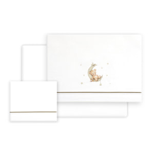 Triptico Cuna Estampado Oso Luna Estrellas + Broche Bco/Verde