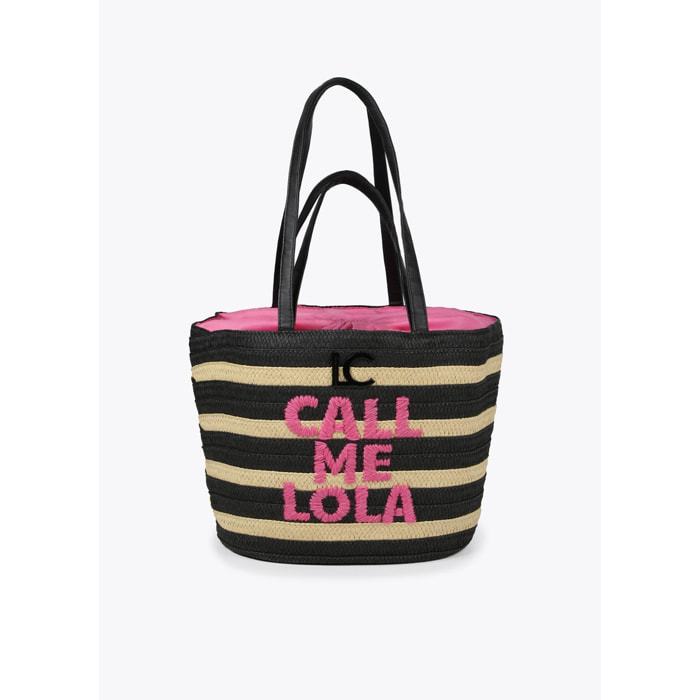 Borsa a cesta righe "Call me Lola"