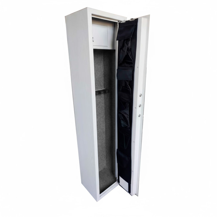 Armadio Portafucili Armi Blindato Fuciliera Acciaio Serratura Digitale Chiave Tesoretto Tasca Porta Oggetti Bianco Frassinato 145x25x20 Cm 2 Posti