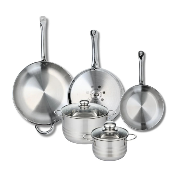 Ensemble de 3 Poêles de cuisson 24, 28 et 32 cm et 2 faitouts 16 et 20 cm Elo Profi Brillant