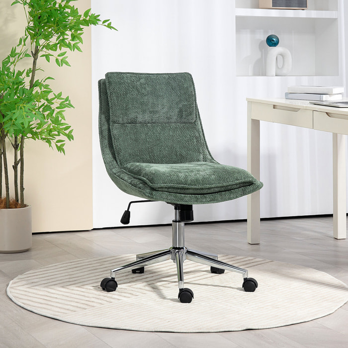 Chaise de bureau réglable pivotante piètement chromé tissu aspect lin vert