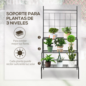 Soporte para Plantas con Enrejado de Metal Estantería para Macetas Trepadoras con 3 Estantes para Terraza Balcón Jardín Exterior e Interior 60x53,5x159,5 cm Negro