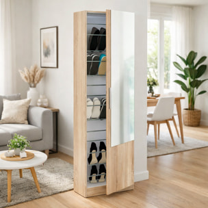 Scarpiera Armadio Portascarpe Con Specchio A Tutta Altezza Salvaspazio Mobile Verticale Per Ingresso Camera 16 Paia di Scarpe 180 x 50 x 22 Cm Rovere
