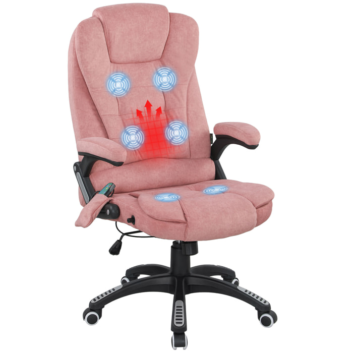 Silla de Oficina con Masaje de 6 Puntos Silla de Escritorio Giratoria con Función Basculante con Calefacción Altura Ajustable Respaldo Reclinable y Mando a Distancia 65x71x110-120 cm Rosa
