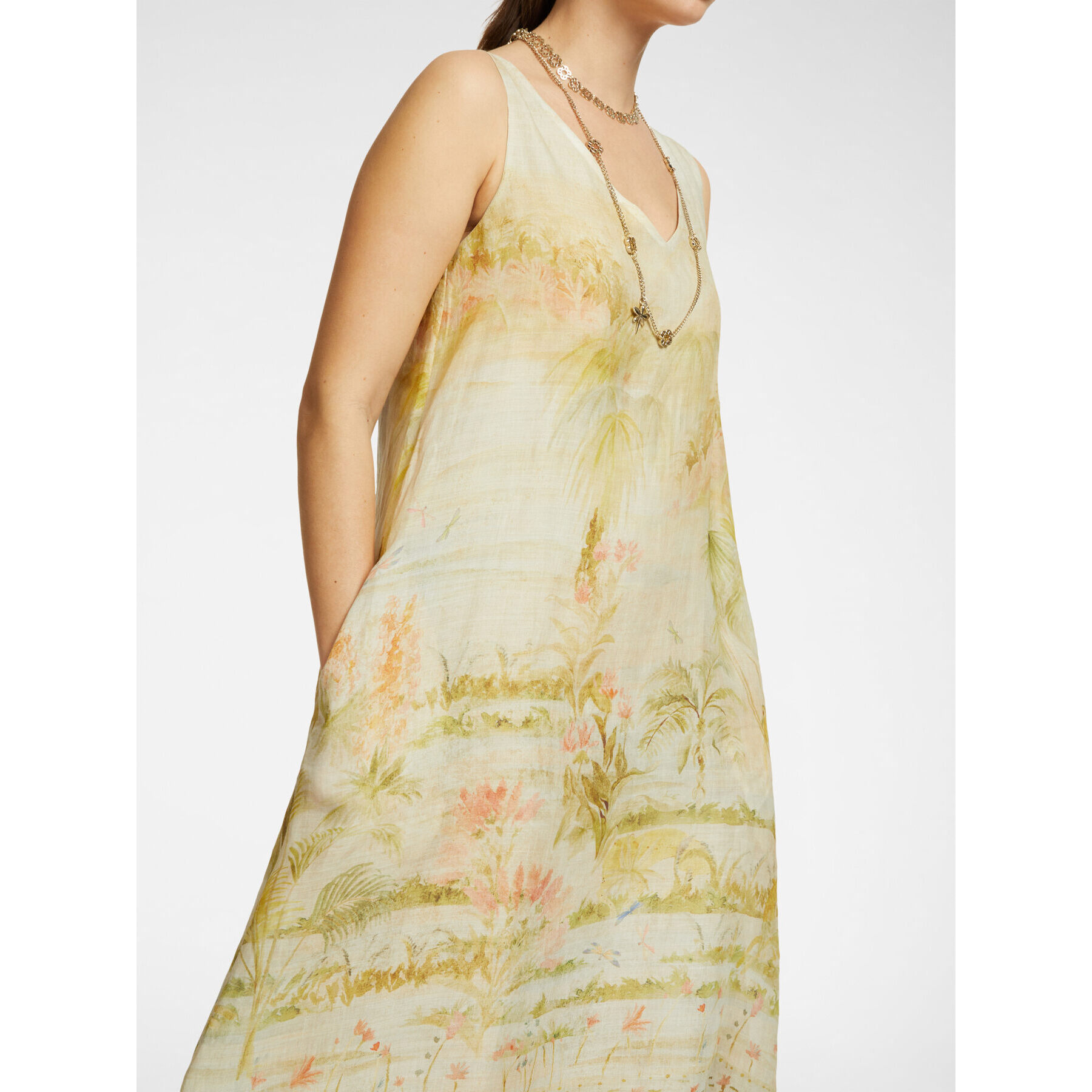 Elena Mirò - Vestido estampado con escote en pico - Beige
