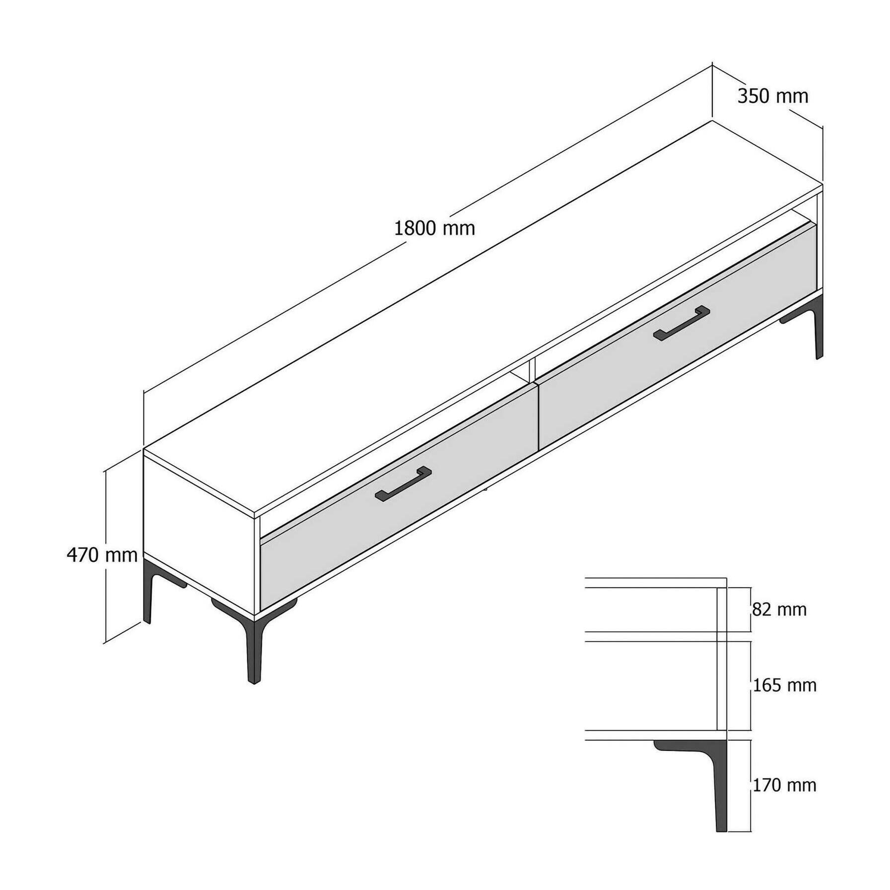 Mobile porta TV Dkumbull, Credenza da soggiorno, Armadio basso per TV, Base parete attrezzata, 180x47h35 cm, Noce e Antracite