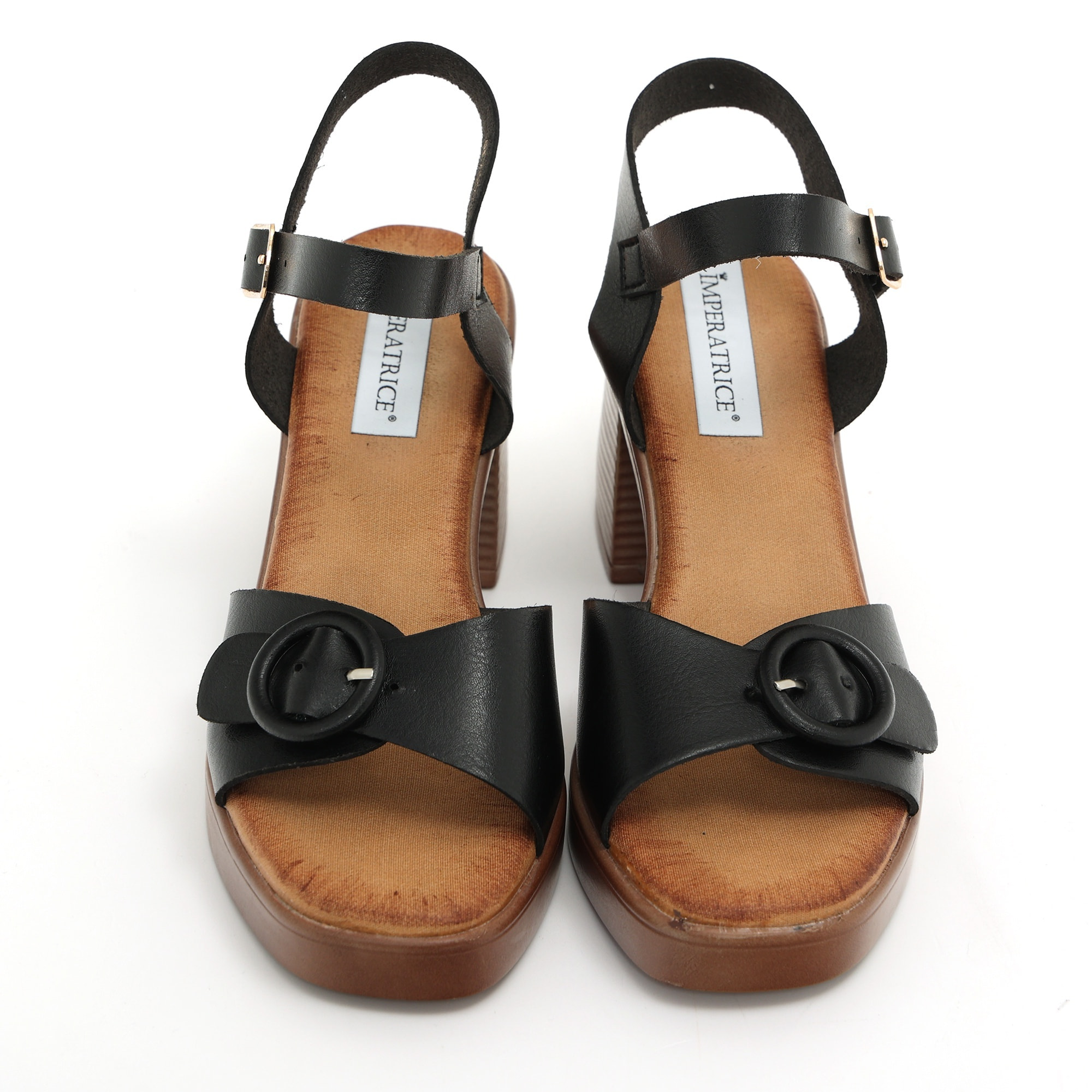 Sandali in simil pelle con tacco comodo quadrato e fasce bicolore