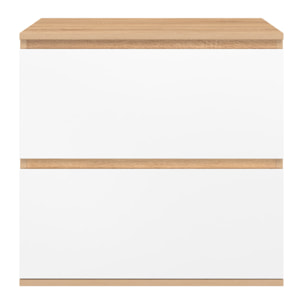 Meuble sous vasque suspendu Tom 2 tiroirs blanc et effet hêtre L60cm
