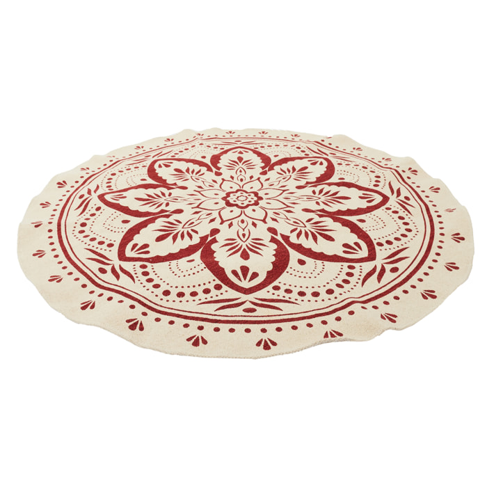 Tapis Rond Imprime Mandala Terracotta 120cm
