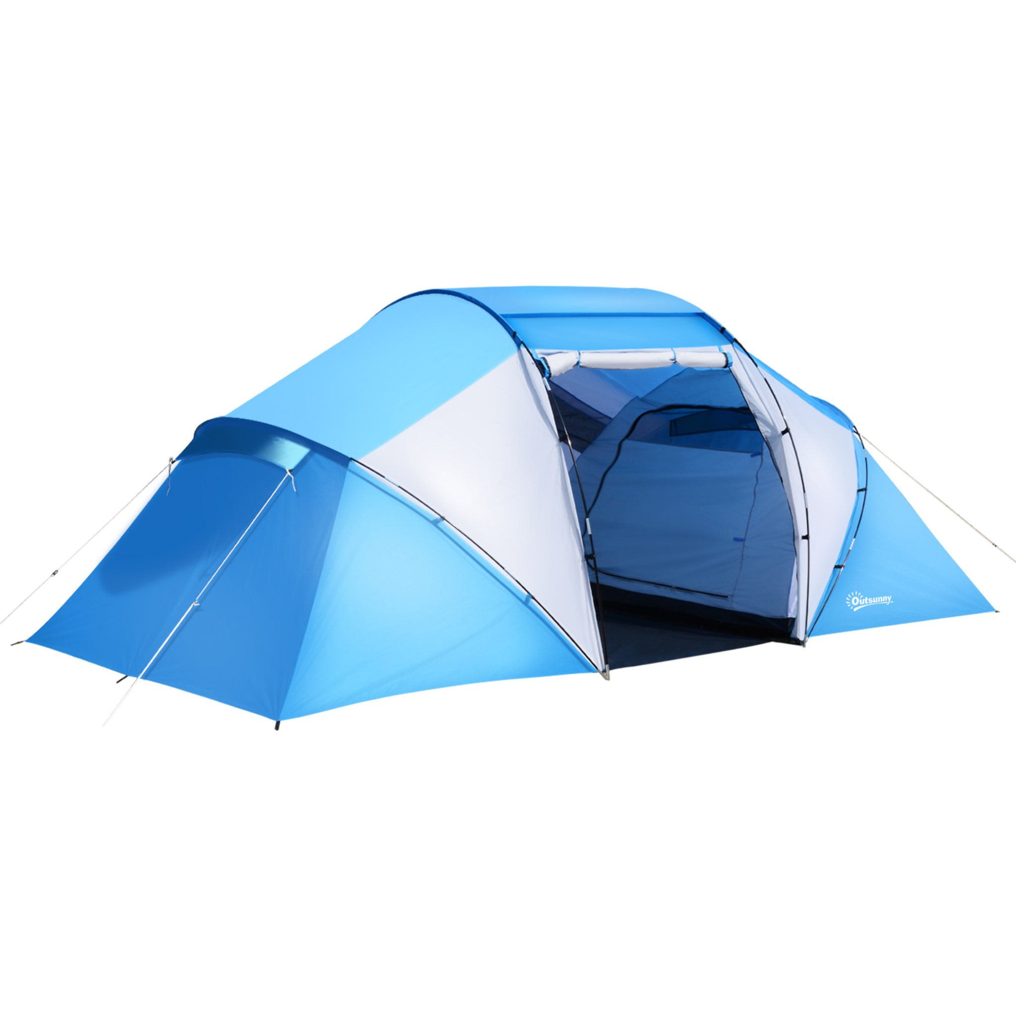 Tente de camping familiale 4-6 personnes 2 cabines fenêtre grande porte 4,3L x 2,4l x 1,7H m bleu blanc