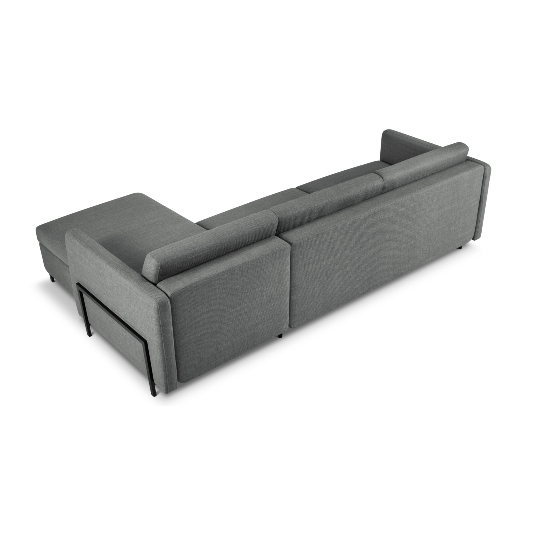 Canapé d'angle droit convertible avec coffre de rangement "Yanis" 5 places en tissu structurel gris