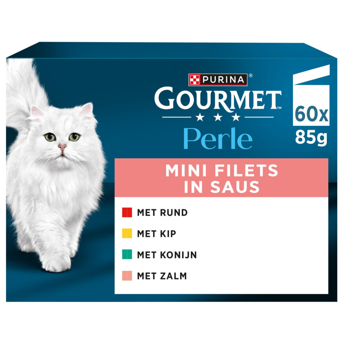GOURMET PERLE Les Filettines en Sauce Multivariétés - 60x85g - Sachets Repas pour chat adulte